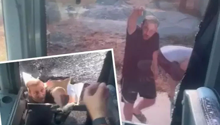 Didim’de tur otobüsüne saldırı anı kamerada