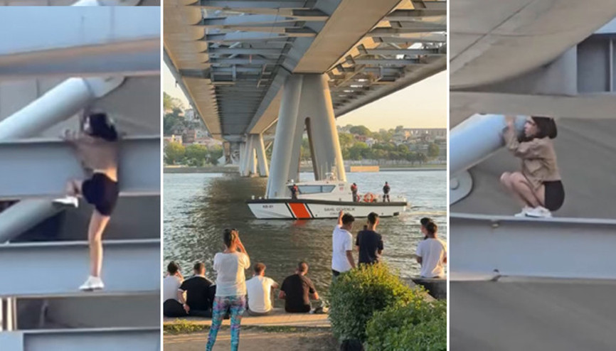 Haliç Metro Köprüsünde korku dolu anlar Demirlerden sarktı, ikna edilerek kurtarıldı