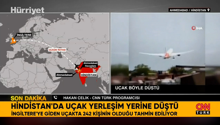 Hindistanda uçak kazası: Hakan Çelik canlı yayında kazaya ilişkin değerlendirmelerde bulundu