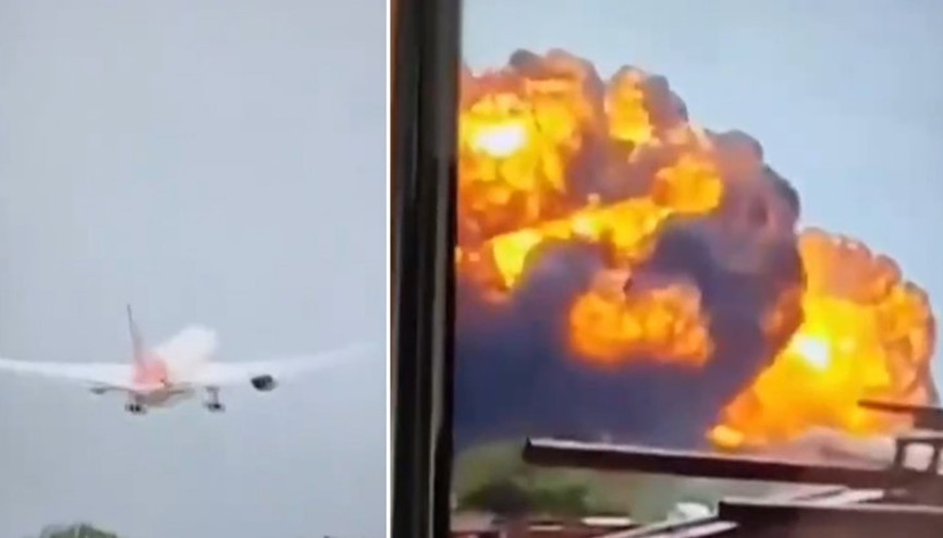 Hindistan’da yolcu uçağı kalkıştan hemen sonra yerleşim bölgesine düştü Düşüş anı kamerada