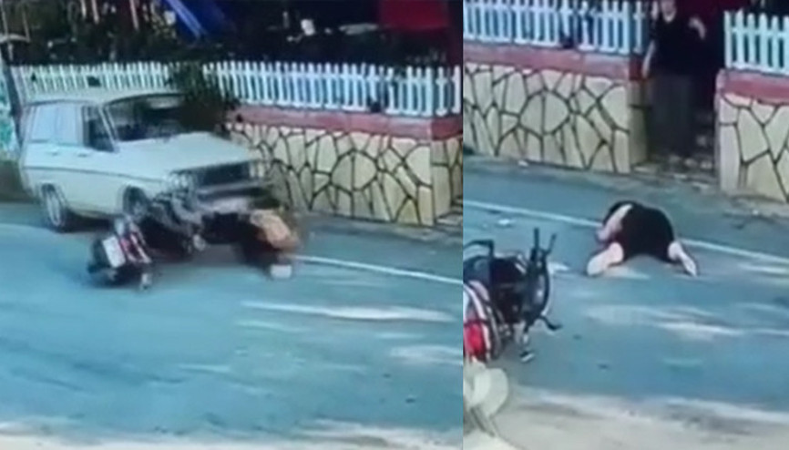 Mersinde feci kaza Otomobille motosikletlinin üzerinden geçti