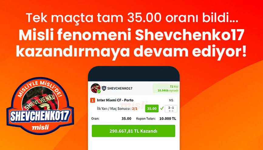 SHEVCHENKO17 İY / MS tahminleriyle kazandırmaya devam ediyor Tek maçta 35.00 oranı bildi…