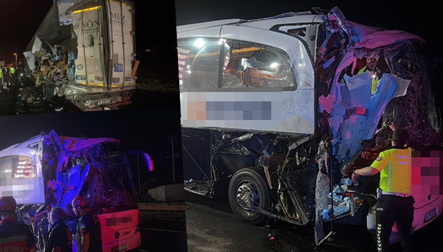 Korkunç kaza Yolcu otobüsü TIRa arkadan çarptı: Çok sayıda yaralı