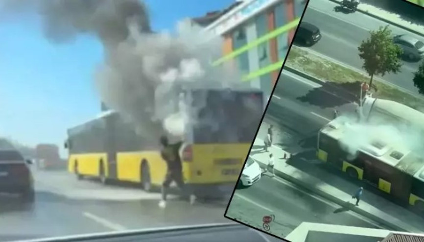 Sultangazi’de İETT otobüsünün motorunda yangın çıktı