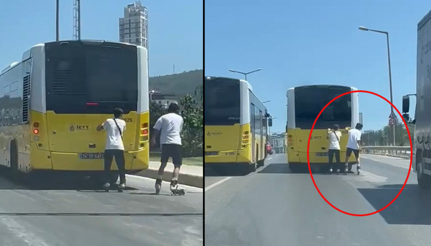 Patenli gençlerin tehlikeli yolculuğu O anlar kameralara yansıdı Patenli gençlerin tehlikeli yolculuğu O anlar kameralara yansıdı