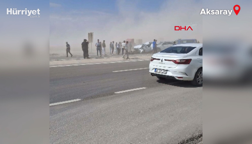 Aksarayda kum fırtınasında zincirleme kaza: 11 yaralı