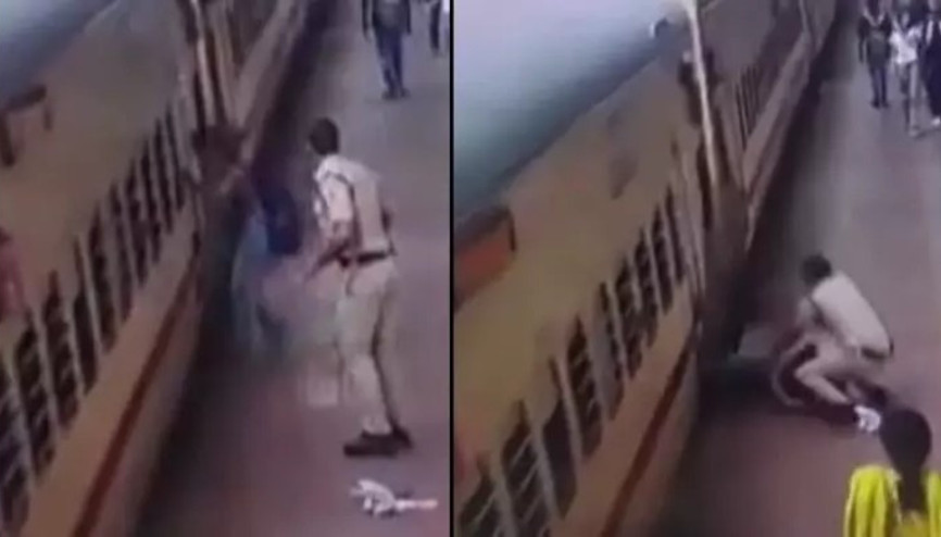 Hindistan’da hareket eden trene binmeye çalıştı, ölümden son anda kurtuldu