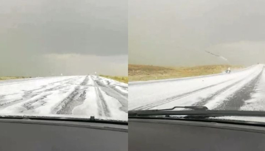 Kar değil dolu Yollar beyaza büründü