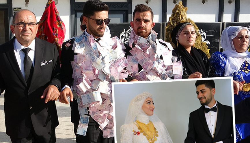 Aşiret düğününde dudak uçuklatan takı: Milyonlarca lira para, 1 buçuk kilo altın
