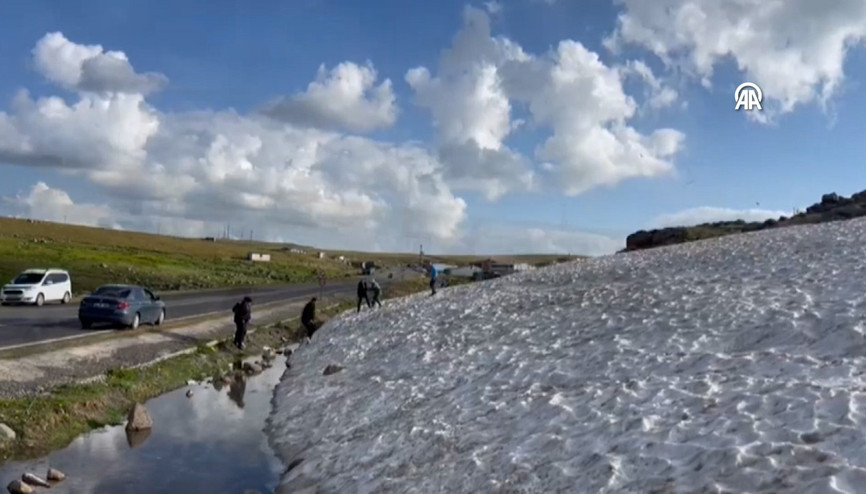 Sıcaktan bunalanlar Ardahanın karlı yaylalarında serinliyor