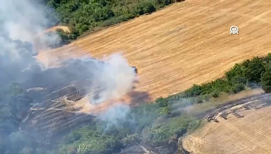 Balıkesir’in Manyas ilçesinde bir arazide yangın