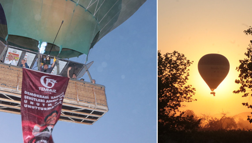 Sıcak hava balonları, şehit Ömer Halisdemir posteri ile havalandı
