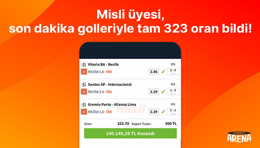 90+’da gelen goller kuponu getirdi… Misli üyesi 323 oranla 140.148 TL kazandı