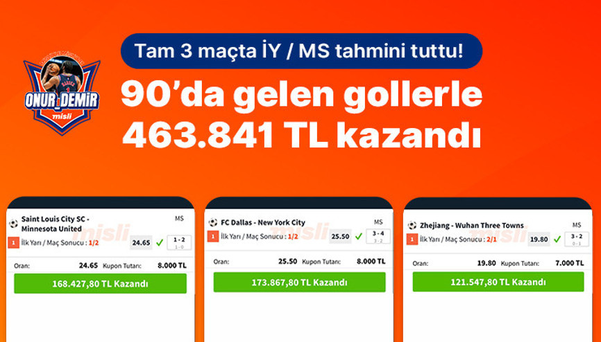 Tam 3 maçta İY / MS tahmini tuttu 90’da gelen gollerle 463.841 TL kazandı
