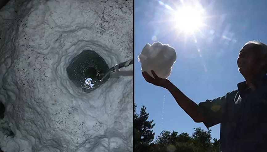 Kışın yağan karı fırsata çeviriyorlar Kar kuyusuyla serinliyorlar