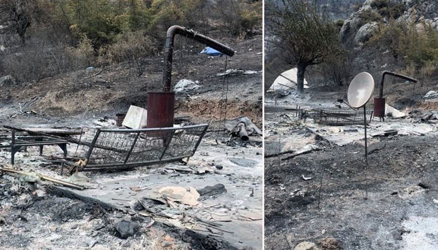 Bursadaki orman yangınında yanan dağ evinden geriye bunlar kaldı