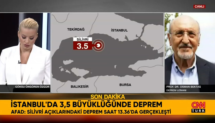 İstanbul Silivri açıklarında 3.5 Büyüklüğünde deprem
