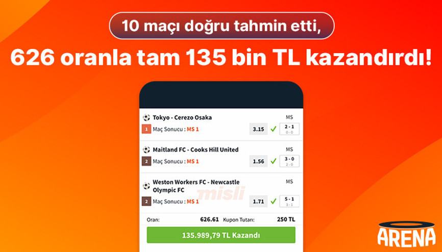 Misli’de haftanın kuponu… 10 maçı doğru tahmin etti, 626 oranla tam 135 bin TL kazandırdı