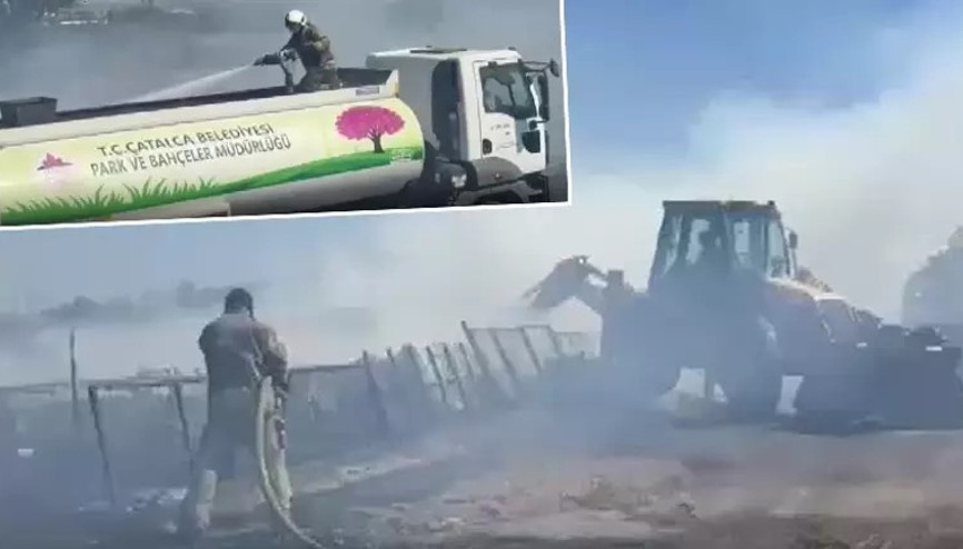 Çatalcada otluk alanda yangın