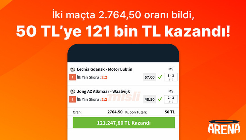 İki maçta 2.764,50 oranı bildi, 50 TL’ye 121 bin TL kazandı