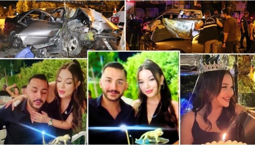 Doğum günü partisinden dönen nişanlı çift ağaca saplanan otomobilde can verdi: Feci kaza kamerada