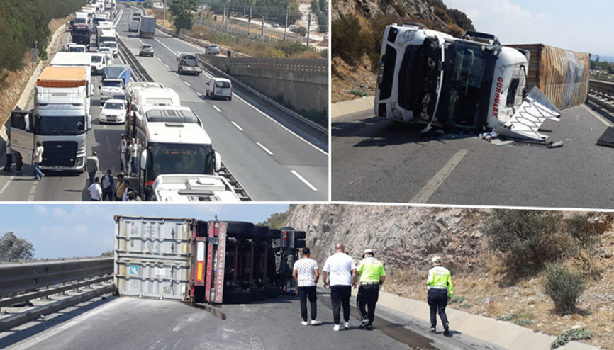 Kocaelide yağ yüklü TIR devrildi Yol ulaşıma kapandı
