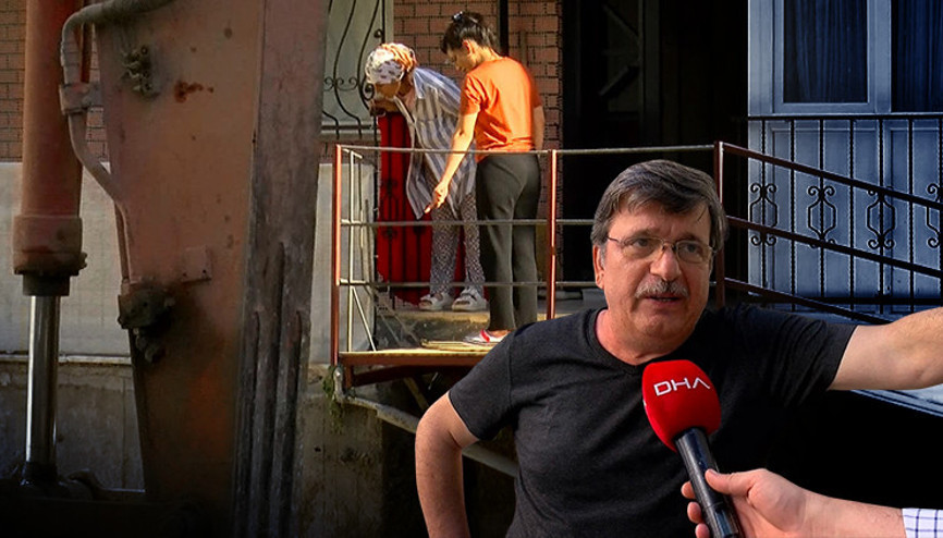 İstanbulda 5 katlı binada yürekler ağza geldi... Evlerine vinçle girip çıktılar