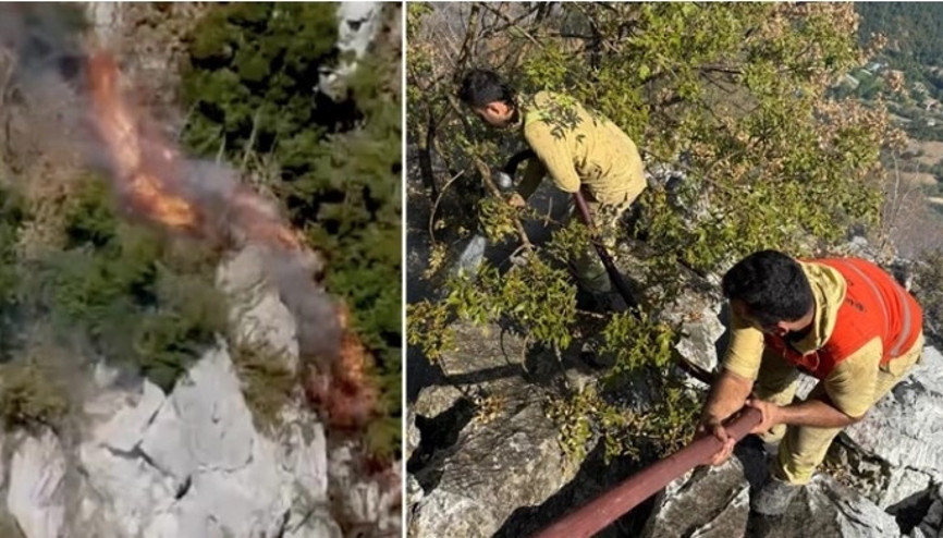 Orman işçileri, alevlerden son anda kurtuldu