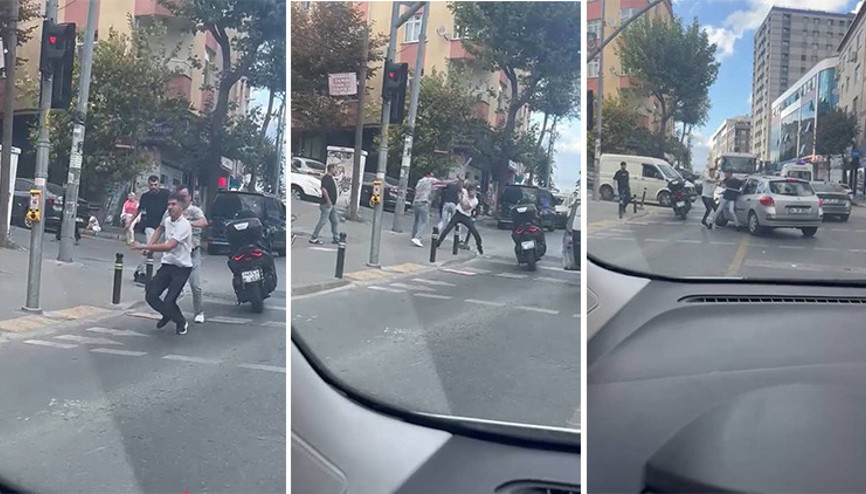 Gaziosmanpaşada trafikte yol verme kavgası: Sopayla saldıranları biber gazıyla kovaladı