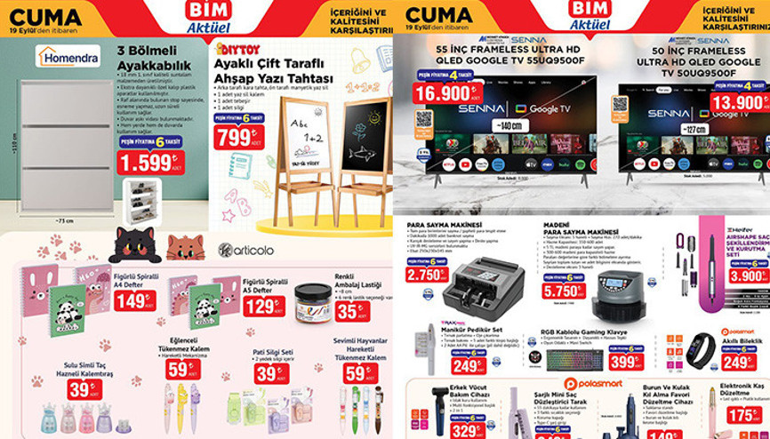 SATIŞA ÇIKTI BİM İNDİRİMLİ ÜRÜNLER AFİŞİ 19 EYLÜL 2025 KATALOĞU 🔴🛒 (RAFLARDA) || Bimde bu hafta cuma neler var Bim aktüel broşürü Para Sayma Makinesi, Kuklalı Keçeli Kitaplar, Ayaklı Çift Taraflı Ahşap Yazı Tahtası satışta