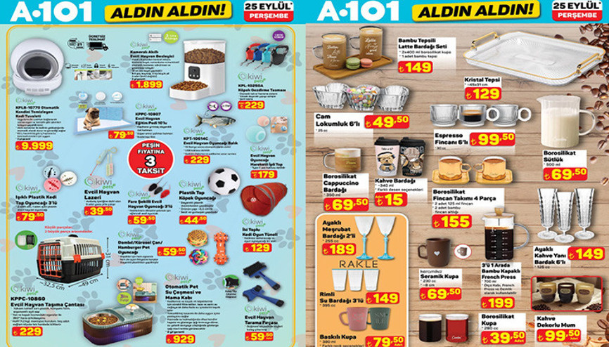 RAFLARDA A101 AKTÜEL ÜRÜNLER KATALOĞU 25 EYLÜL 2025 - İNDİRİM AFİŞİ || A101 Aldın Aldın bu hafta neler sunuyor A101 indirim broşürü ile halı yıkama makinesi, mini fırın, espresso makinesi, akıllı evcil hayvan besleyici satışta