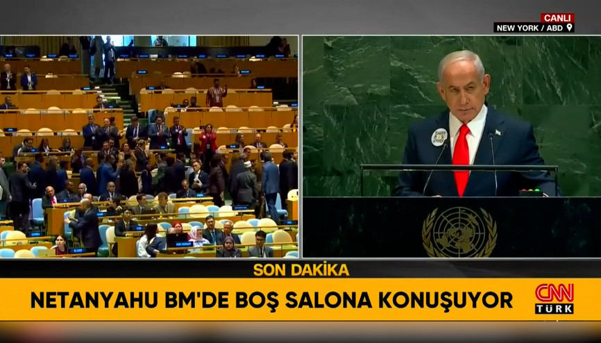 BM Genel Kurulu’nda protesto edilen Netanyahu boş salona konuştu