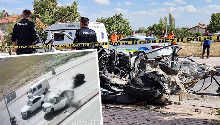 Kırmızı ışıkta duran otomobil, aracın çarpmasıyla ikiye bölündü Feci kaza kamerada