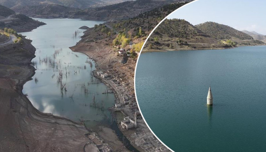 15 yıldır sular altındaydı Tarihi köy tamamen ortaya çıktı