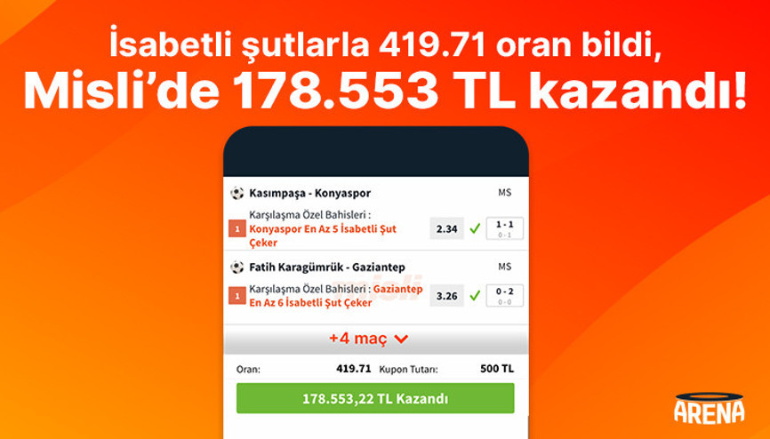 İsabetli şutlarla 419.71 oran bildi, Misli’de 178.553 TL kazandı