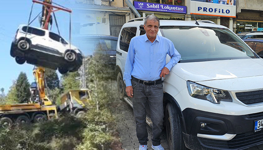 Felaketin ardından aracını 20 gün sonra vinçle kurtardı