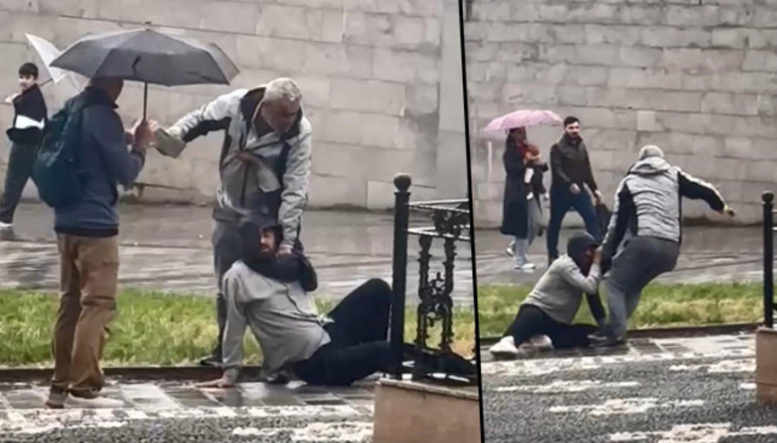 İstanbulda dehşet Önce yerde sürükledi sonra kaldırım taşıyla darbetti