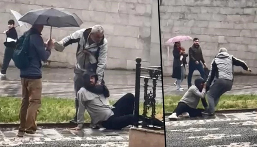 Gaziosmanpaşada dehşet Önce yerde sürükledi sonra kaldırım taşıyla darbetti