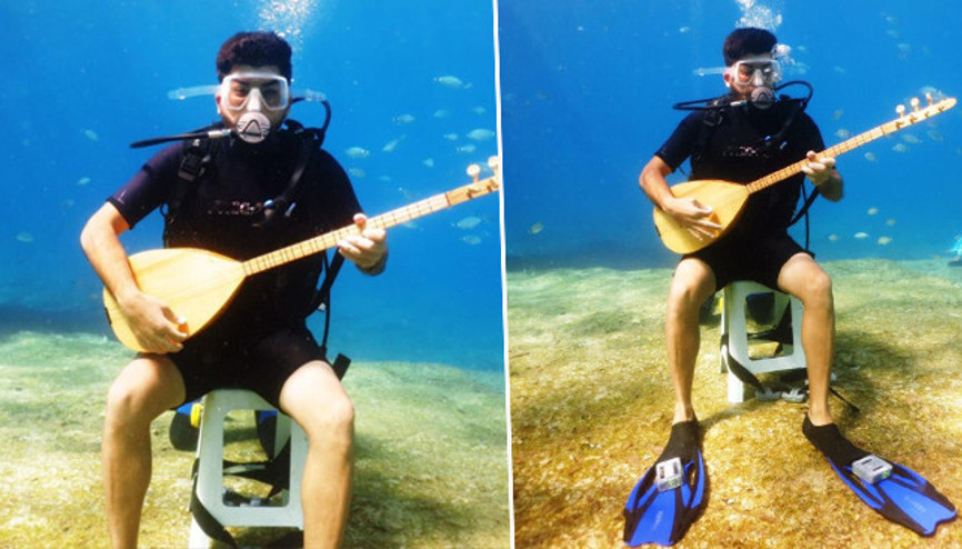 5 metre derinliğe dalan sanatçı, Neşet Ertaş türküsü söyledi Hayalini böyle gerçekleştirdi