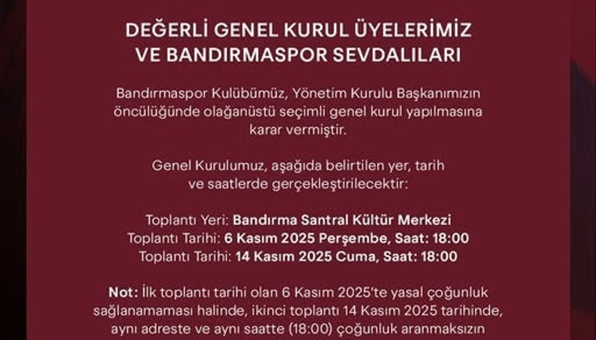Bandırmaspor’da olağanüstü genel kurul kararı