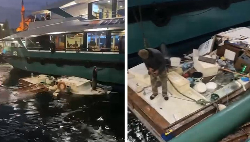 Üsküdarda korku dolu anlar Yolcu motoru balıkçı teknesine çarptı