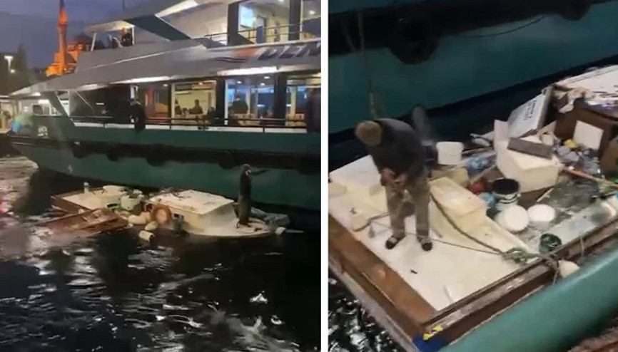 Üsküdarda korku dolu anlar Yolcu motoru balıkçı teknesine çarptı