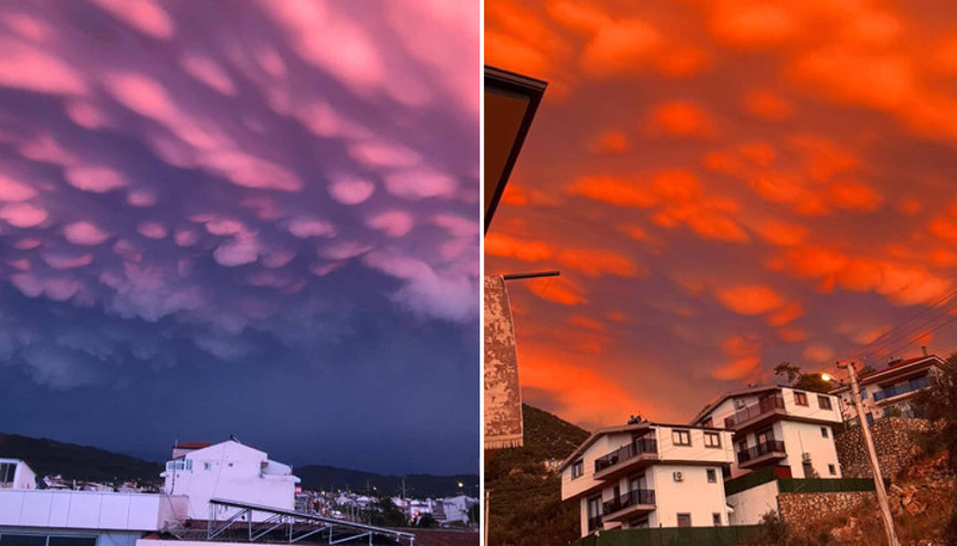 Fethiyede görsel şölen: Gökyüzünü Mammatus bulutları sardı