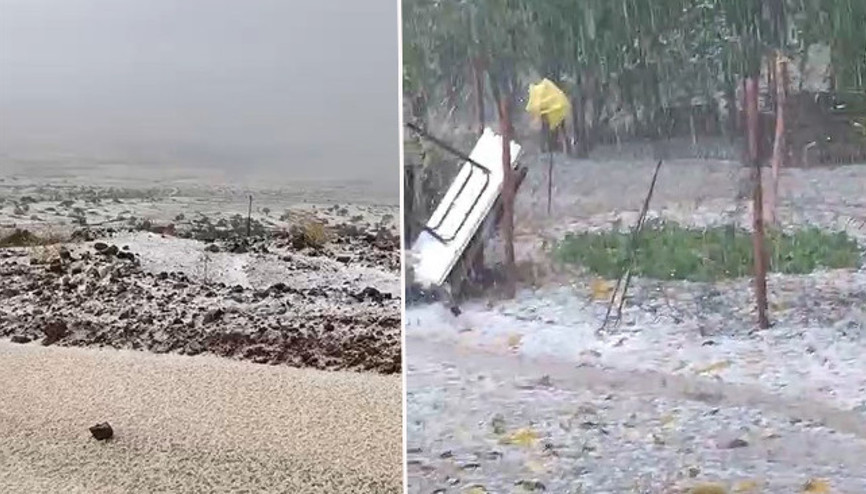 Aniden dolu yağışı başladı Her yer beyaza büründü