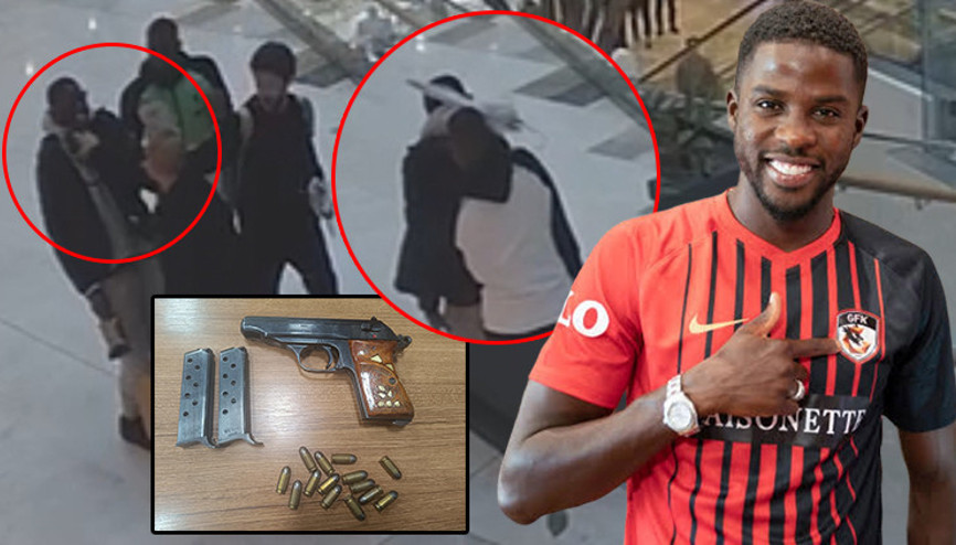 Şoke eden olayın görüntüleri ortaya çıktı AVM’de Papy Djilobodji’ye silah çekip şemsiye fırlattı