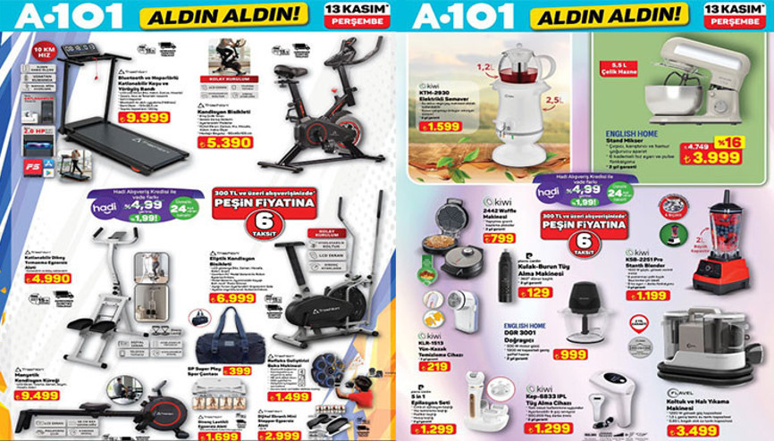 SATIŞTA A101 ALDIN ALDIN KATALOĞU BU HAFTA 13 KASIM 2025 || A101 aktüel afişi bu Perşembe ürünleri neler A101 broşürü ile kondisyon bisikleti, para sayma makinesi, katlanır koşu bandı ve epilasyon seti raflara geldi