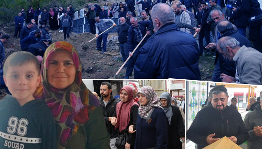 Kaybolduktan 9 gün sonra cansız bedenleri bulunmuştu Anne ve 5 yaşındaki oğlu son yolculuğuna uğurlandı