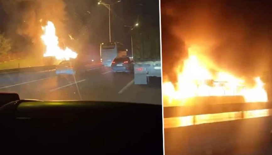 Kemerburgaz yolunda İETT otobüsünde yangın çıktı