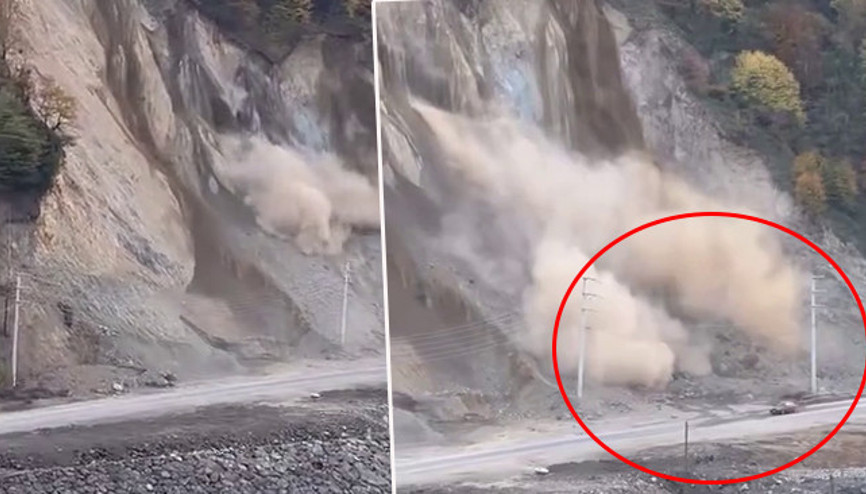 Düzcede heyelan Kayaların altında kalmaktan son anda kurtuldu