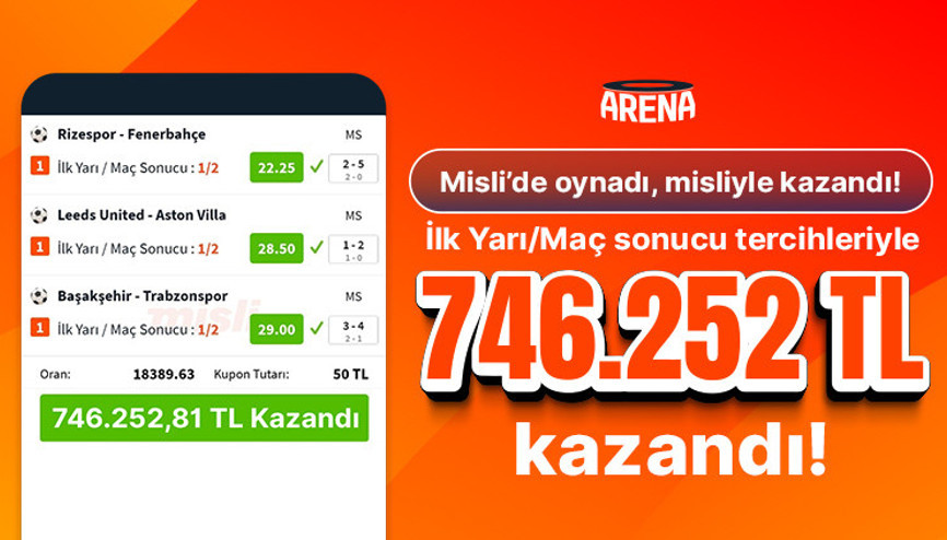 3 maçın İlk Yarı/Maç sonucu skoru bildi 50 TL’ye 746.252 TL kazandı...